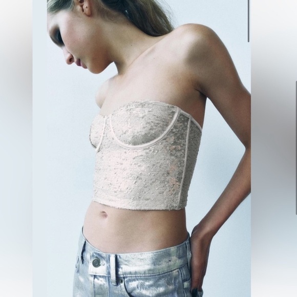 NWT Zara🎄 holiday SEQUIN CORSET TOP perfect for the holiday season Size M and L - Picture 16 of 17